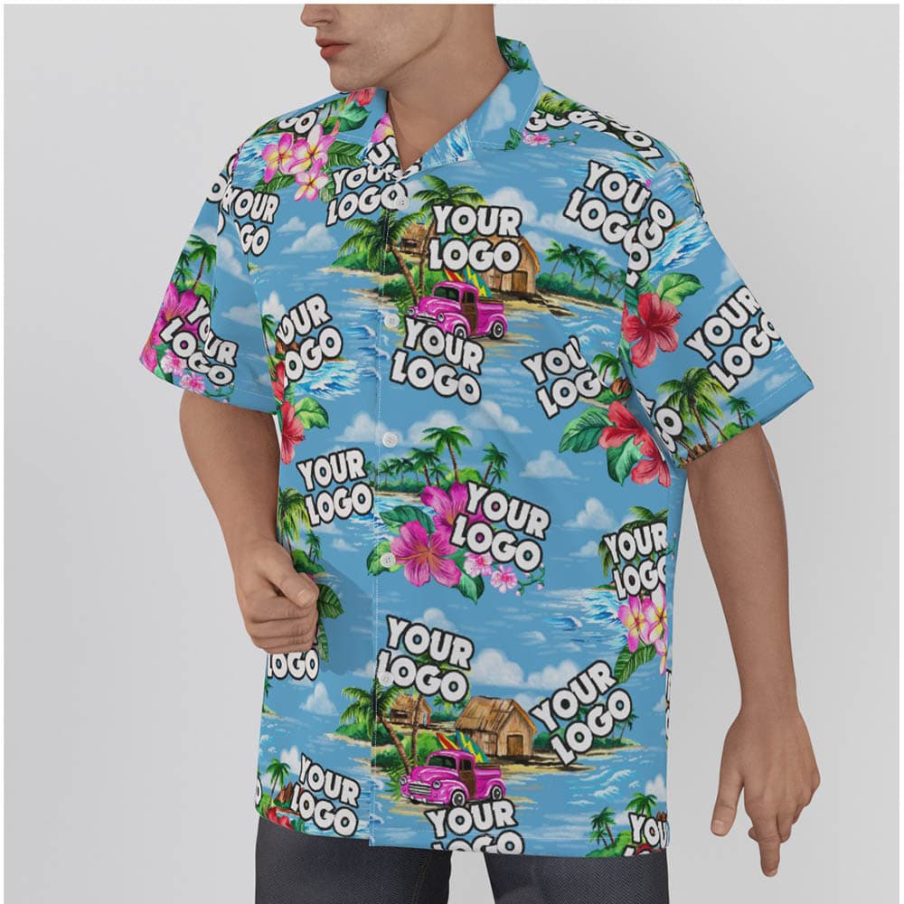 Tropical Islands Custom Logo Blue Hawaiian Shirt
