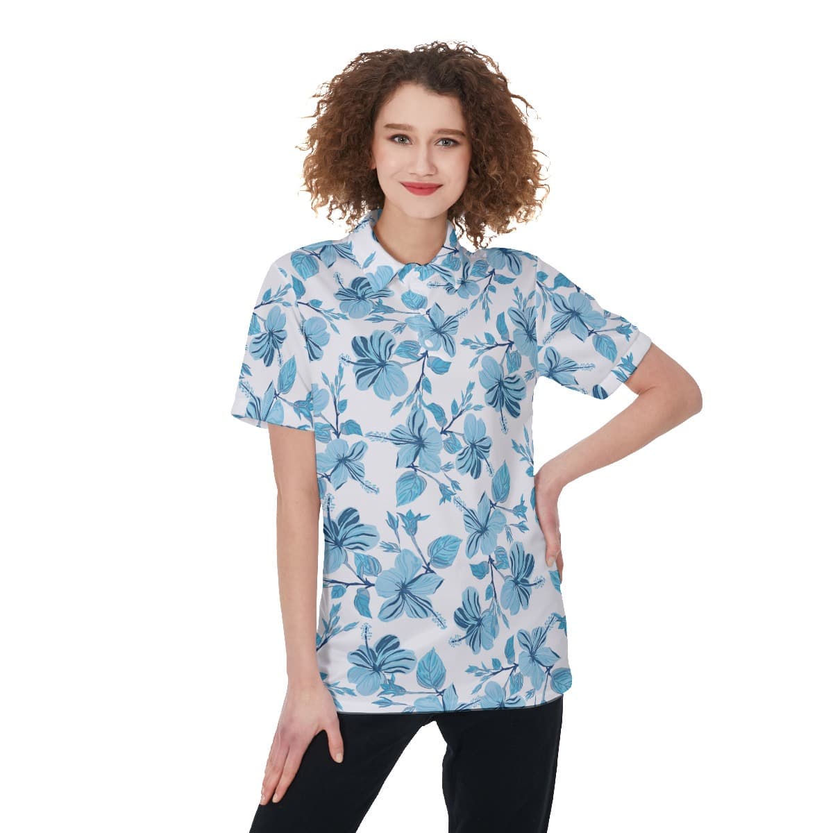 Tropical Print Hawaiian Polo Golf Shirt For Women (1)
