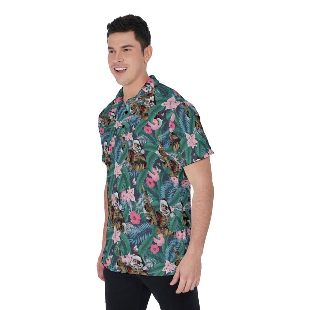 Tropical Santa Claus Tactical Gun Hawaiian Polo Shirt