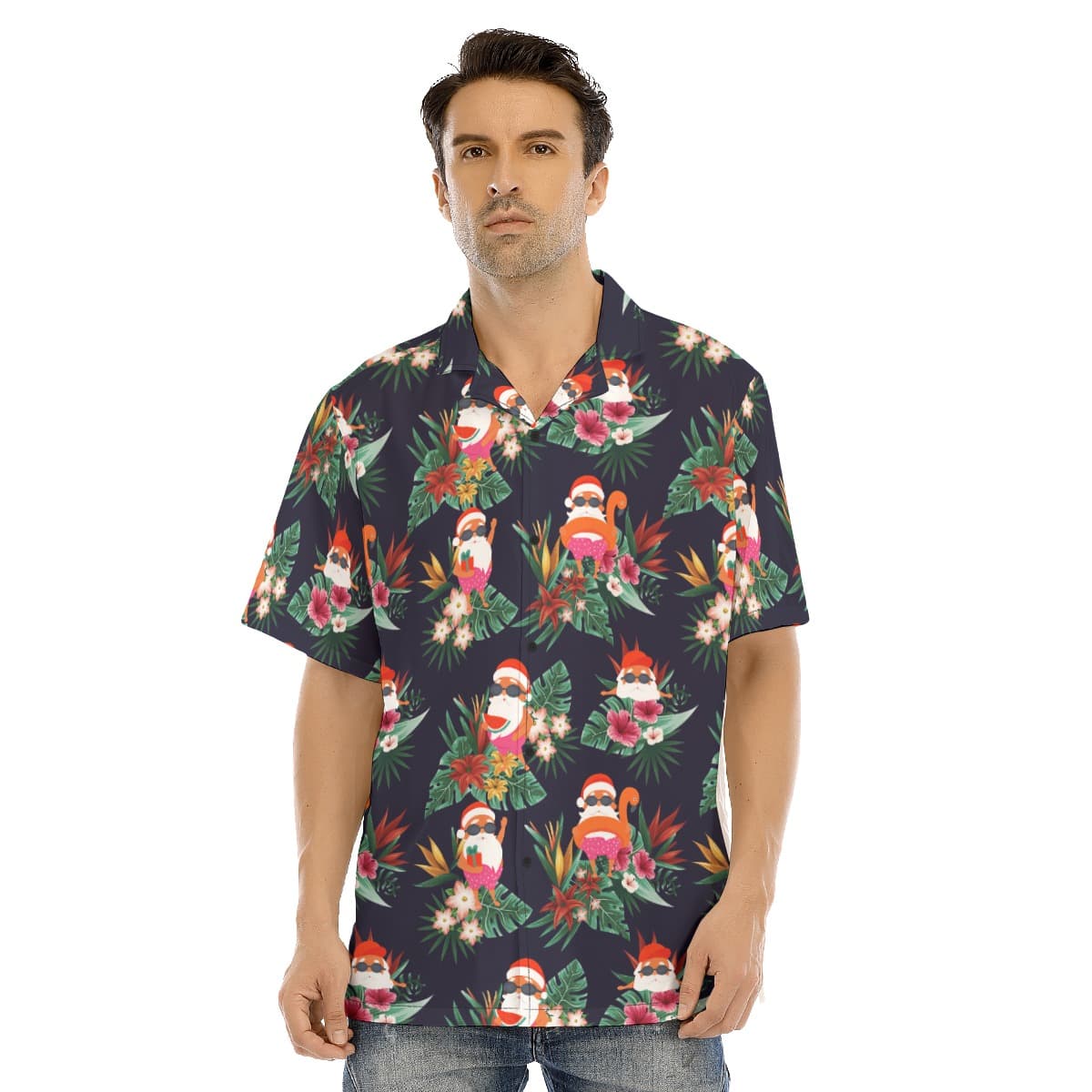 Tropical Santa Hawaiian Christmas Shirt For Men
