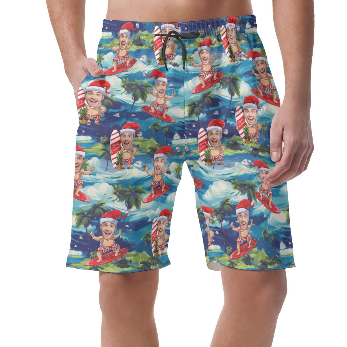 Tropical Santa Surfing Custom Face Tropical Summer Shorts For Men