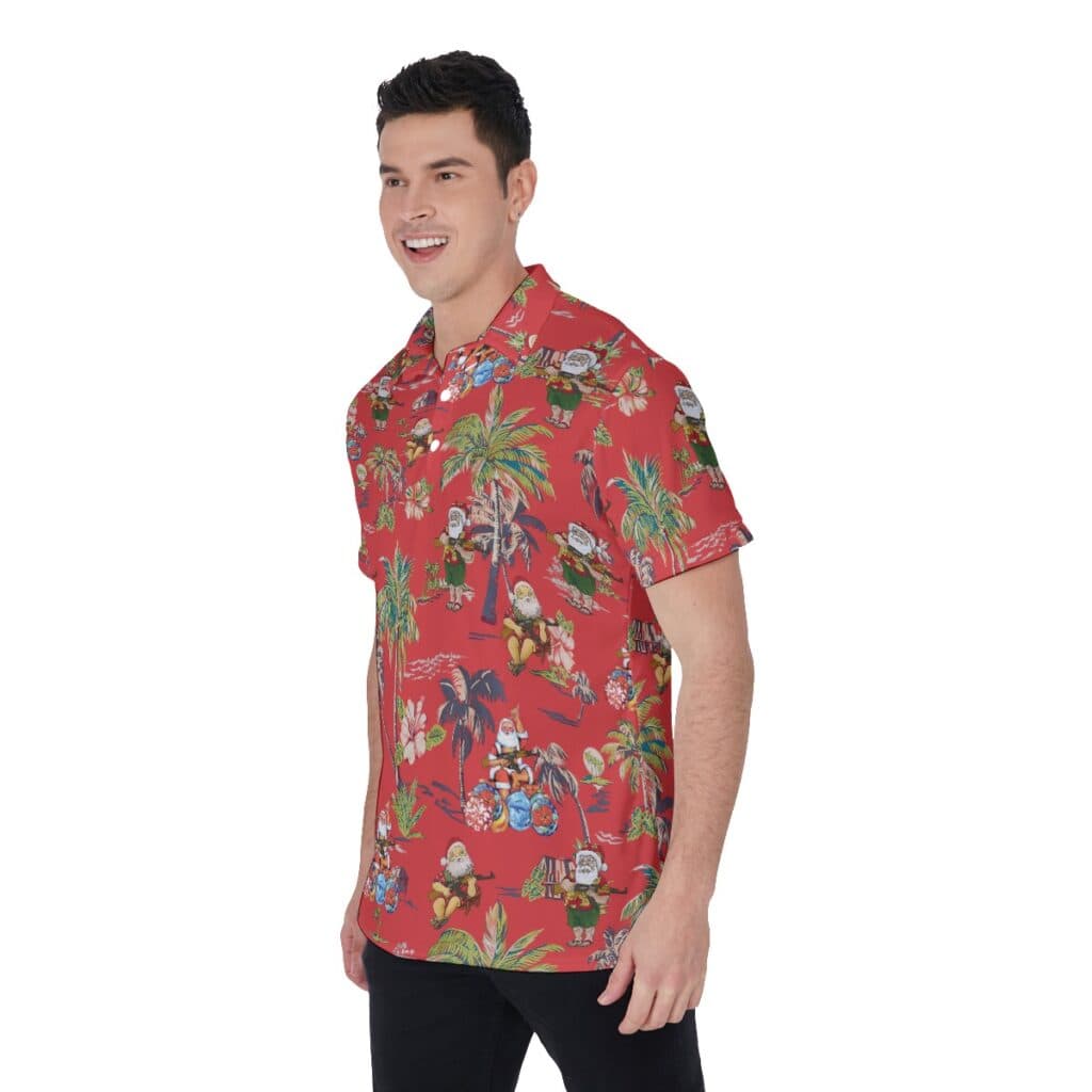 Tropical Santa With Gun Red Hawaiian Polo Shirt