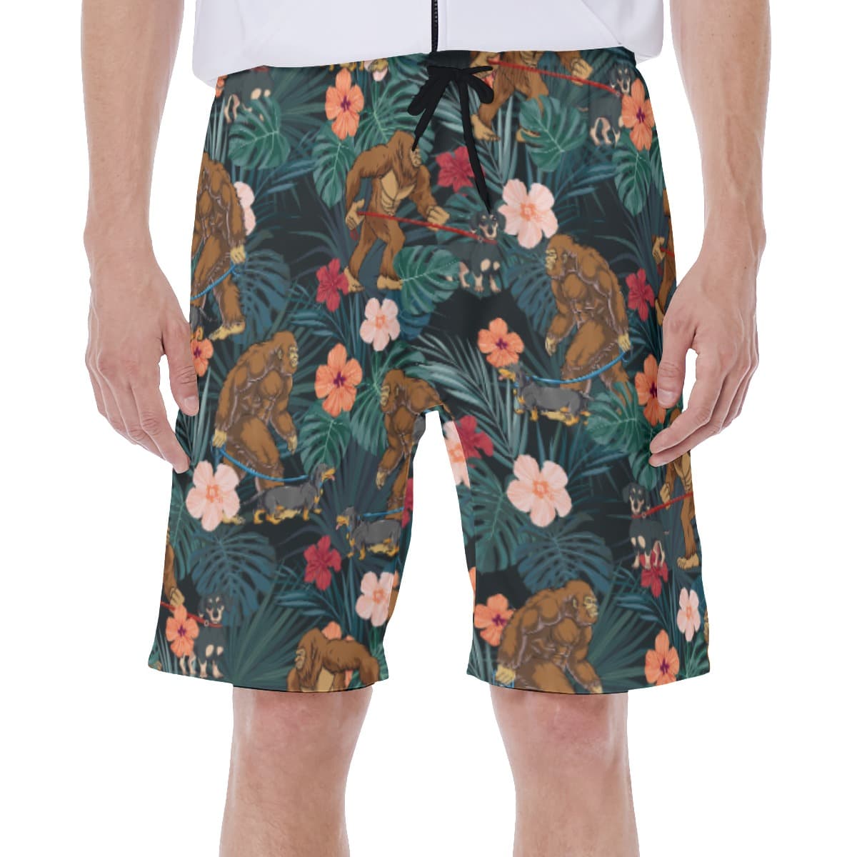 Tropical Sasquatch Walking Dog Hawaiian Swim Trunks For Men