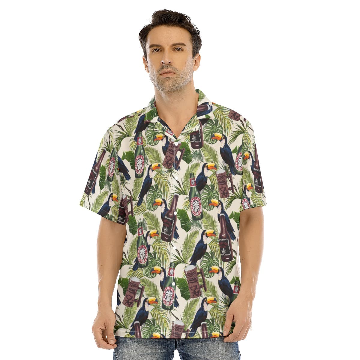 Tropical Toucan Beer Vintage Green Hawaiian Shirts For Men