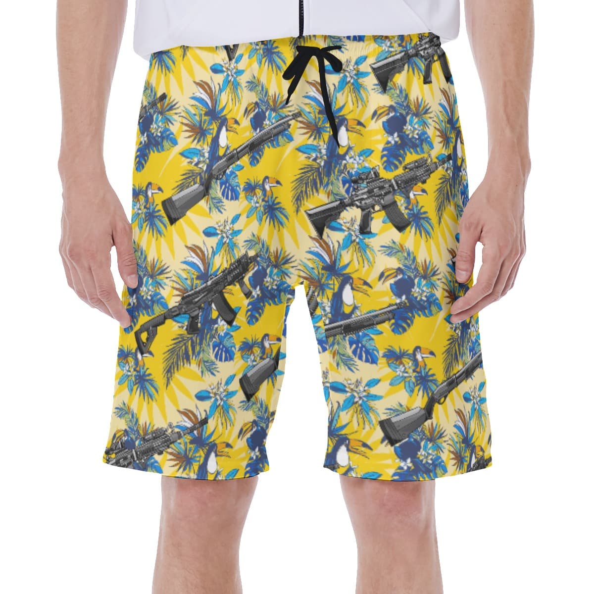 Tropical Toucan Machine Gun Yellow Hawaiian Swim Trunks For Men