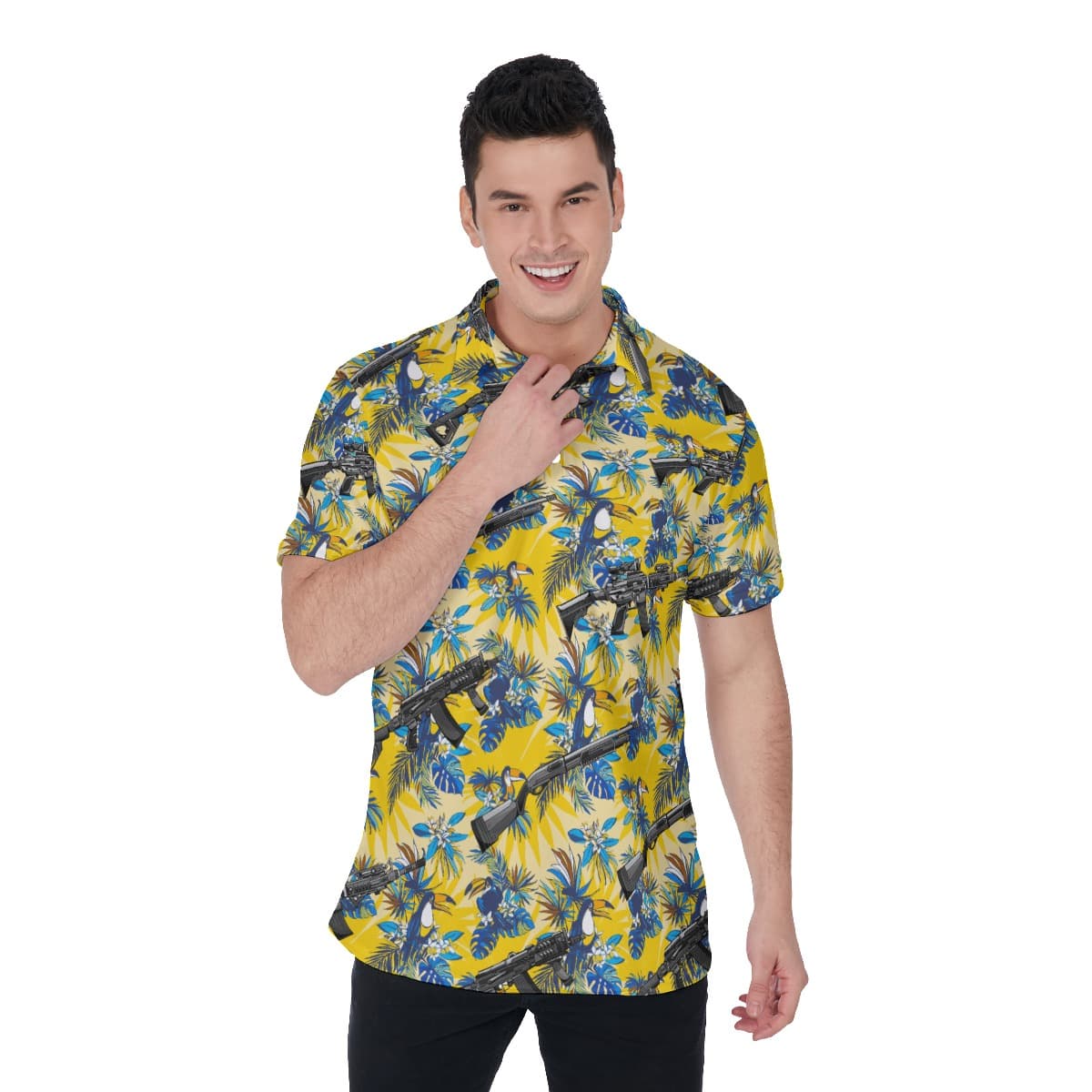 Tropical Toucan Tactical Hawaiian Men's Polo Shirt