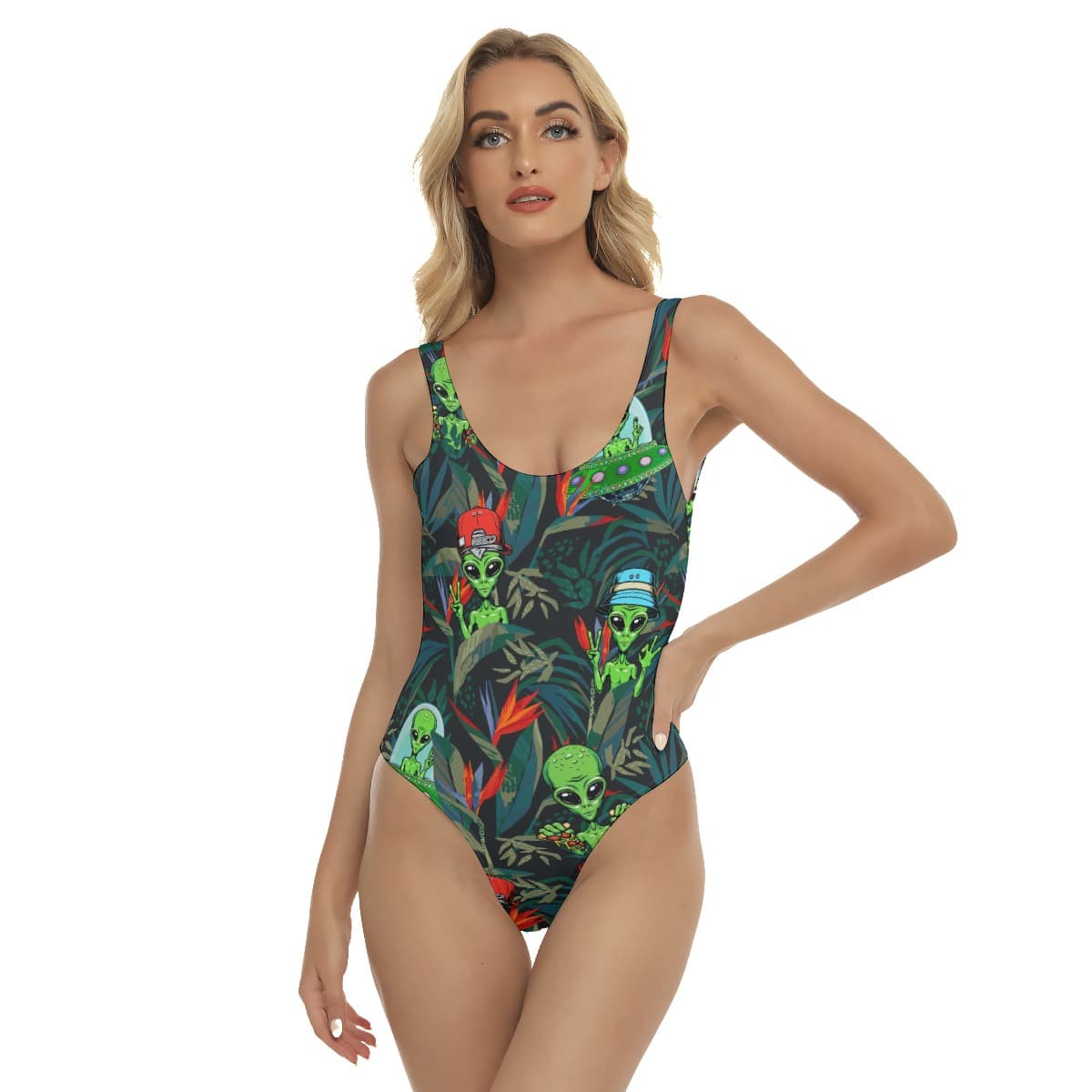 UFO Alien Tropical Hawaiian Swimsuit For Women (1)