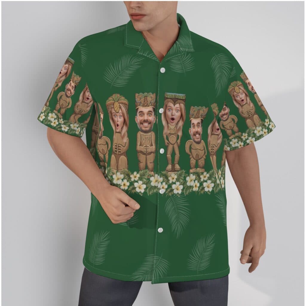 Unique Green Custom Face Tiki Hawaiian Shirts (1)
