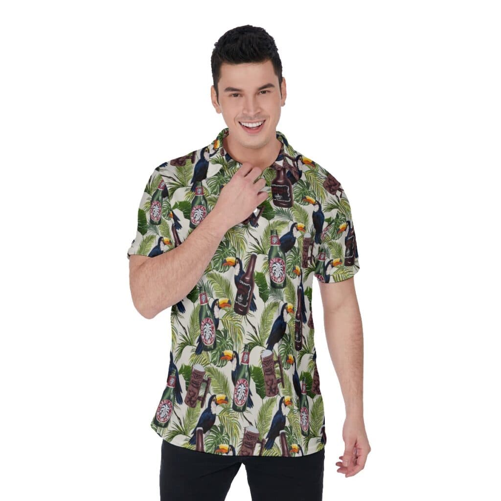 Vintage Beer Toucan Tropical Hawaiian Polo Shirt For Men