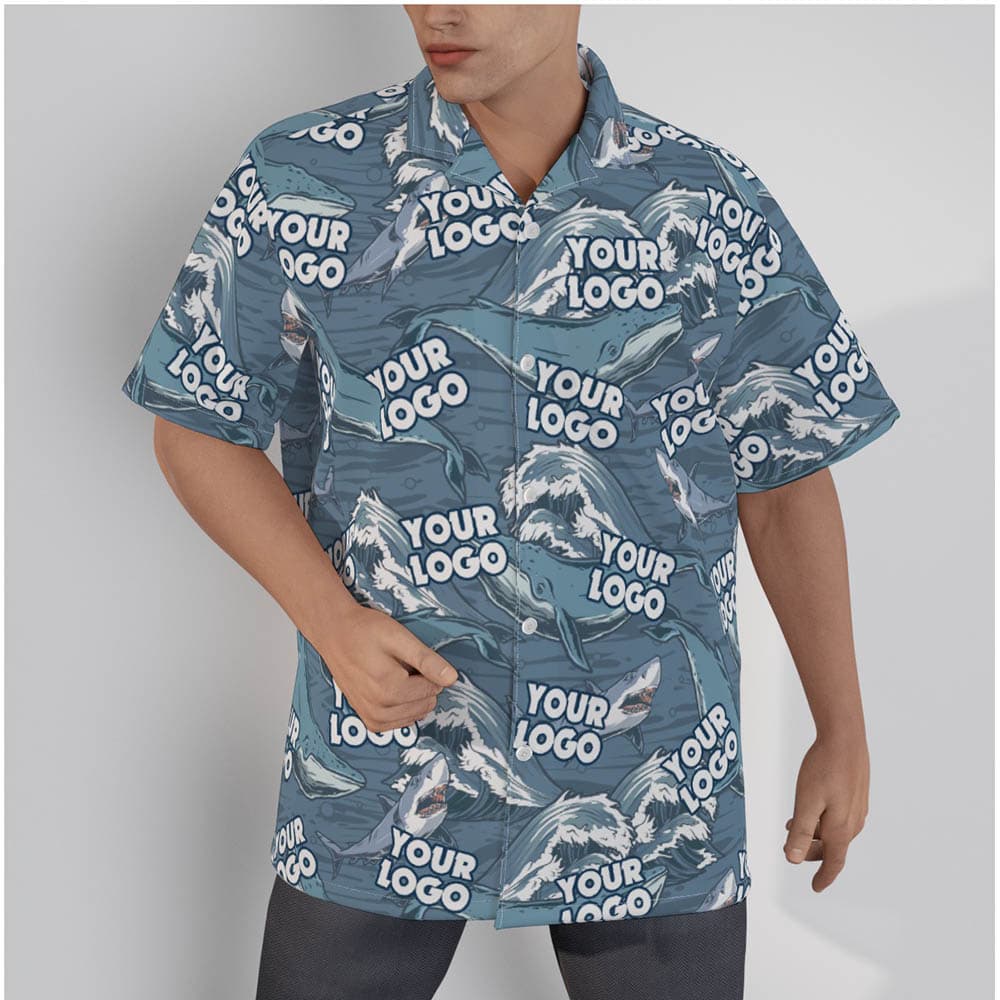Vintage Blue Whale And Shark Custom Hawaiian Shirt With Company Logo