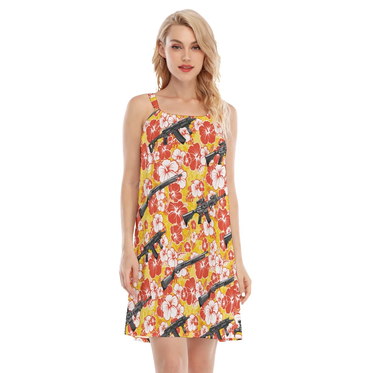 Vintage Hibiscus Gun Yellow Hawaiian Dresses For Women (1)