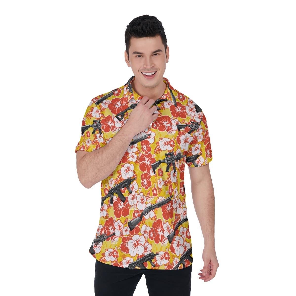 Vintage Hibiscus Tactical Yellow Hawaiian Men's Polo Shirt
