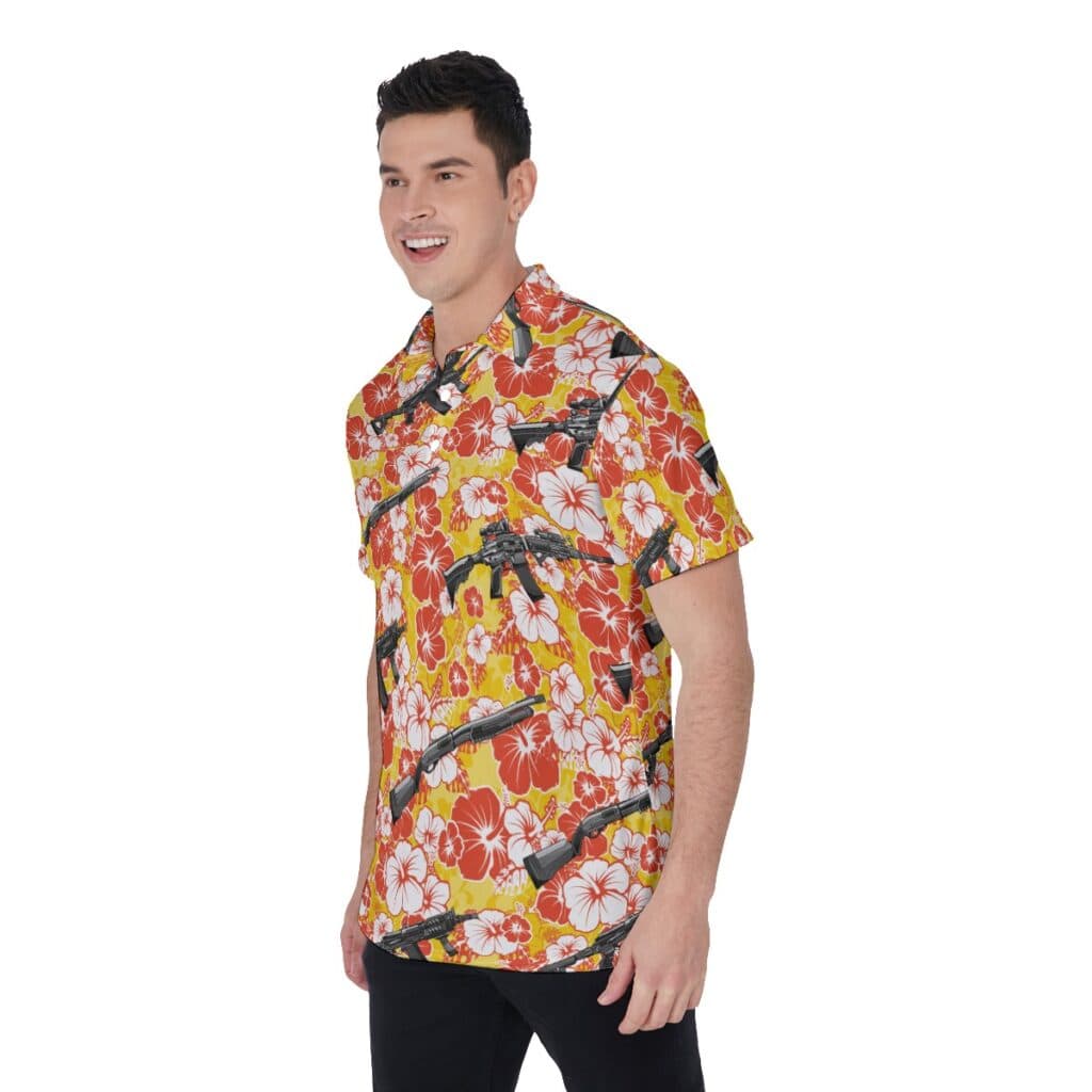 Vintage Hibiscus Tactical Yellow Hawaiian Men's Polo Shirt