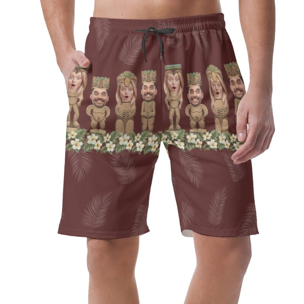 Vintage Red Custom Face Tiki Hawaiian Shorts For Men