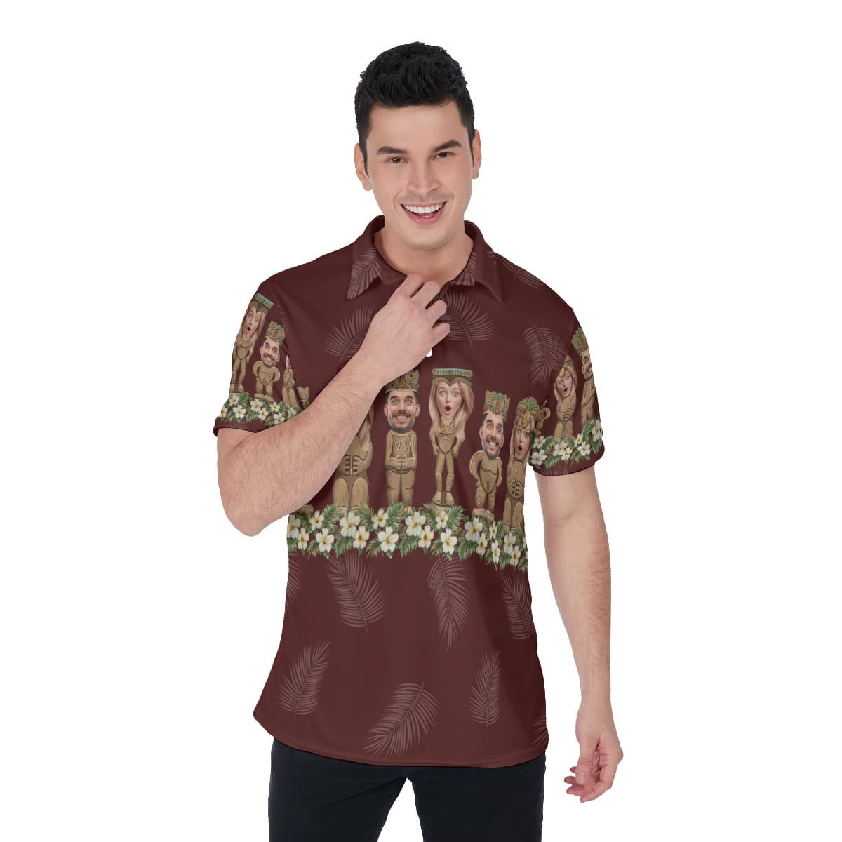 Vintage Red Custom Tiki Face Aloha Polo Shirt For Men (1)