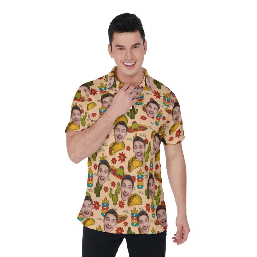 Vintage Taco Hawaiian Men's Polo Shirt With Custom Face
