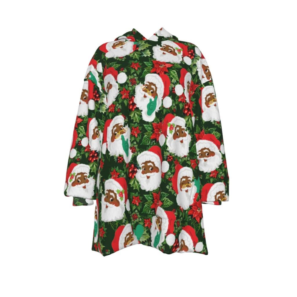 Women's African American Santa Snuggie Hoodie Blanket For Women (1)