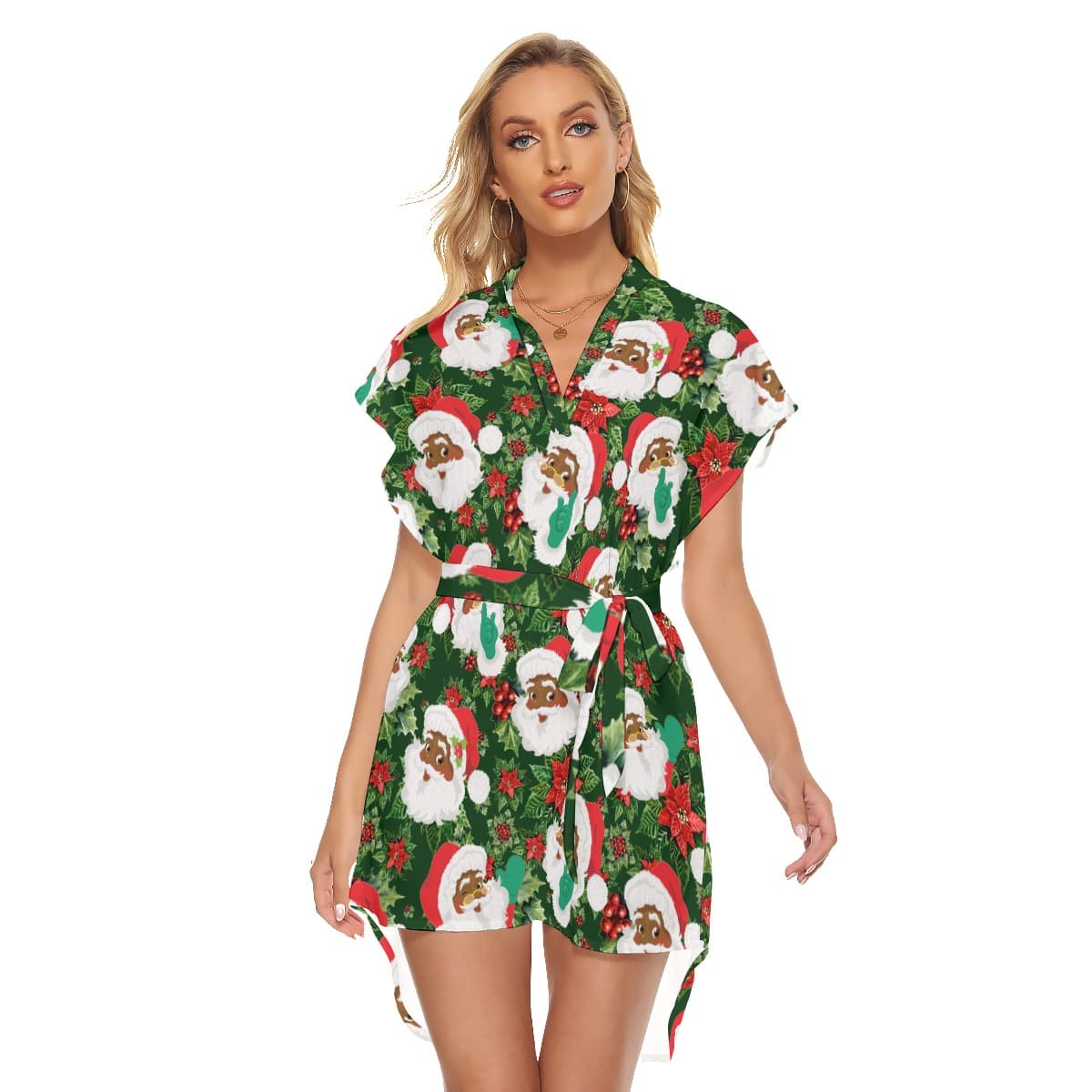 Women's Black Santa Christmas Dress Hawaiian Style With Belt (1)