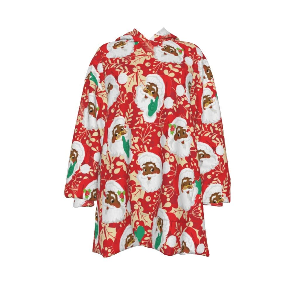 Women's Comfy Black Santa Christmas Blanket Hoodie (1)