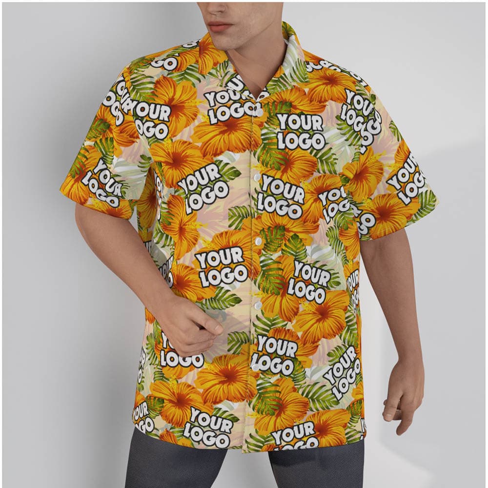 Yellow Hibiscus Custom Logo Hawaiian Shirts
