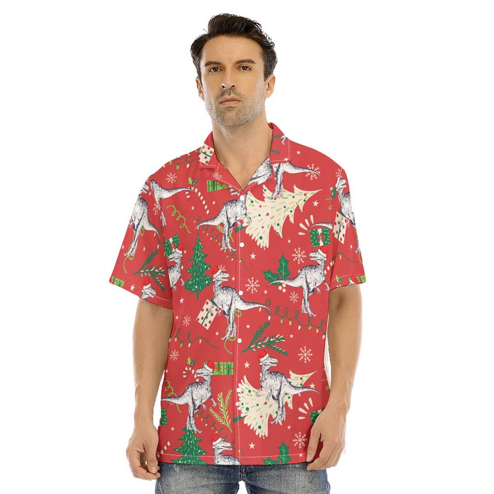 Christmas Dinosaur Red Hawaiian Shirt