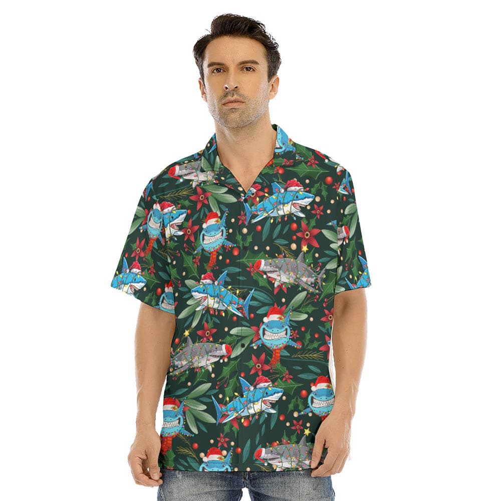 Christmas Shark Floral Green Hawaiian Shirt (2)