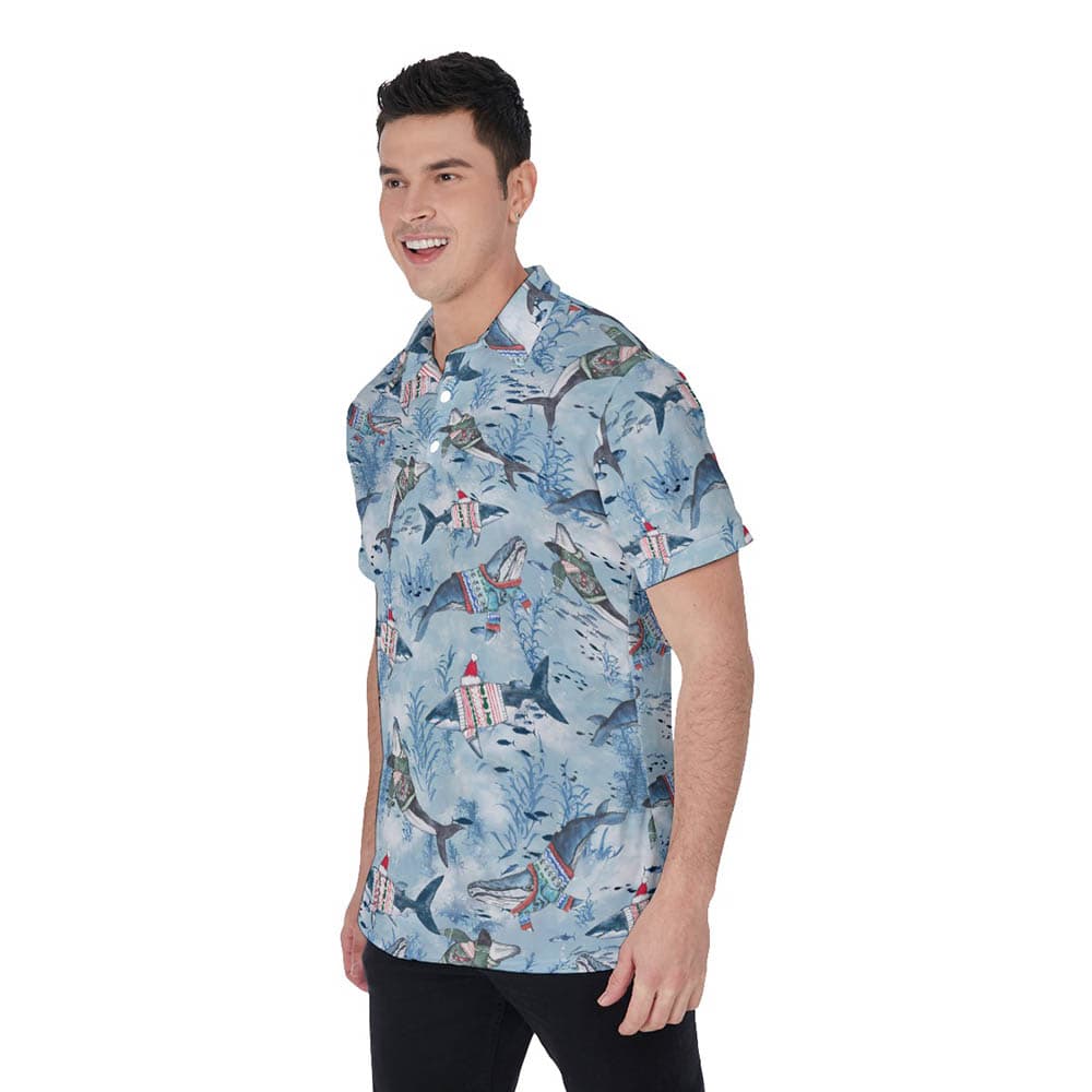 Christmas Whale Classic Hawaiian Polo Shirt For Men