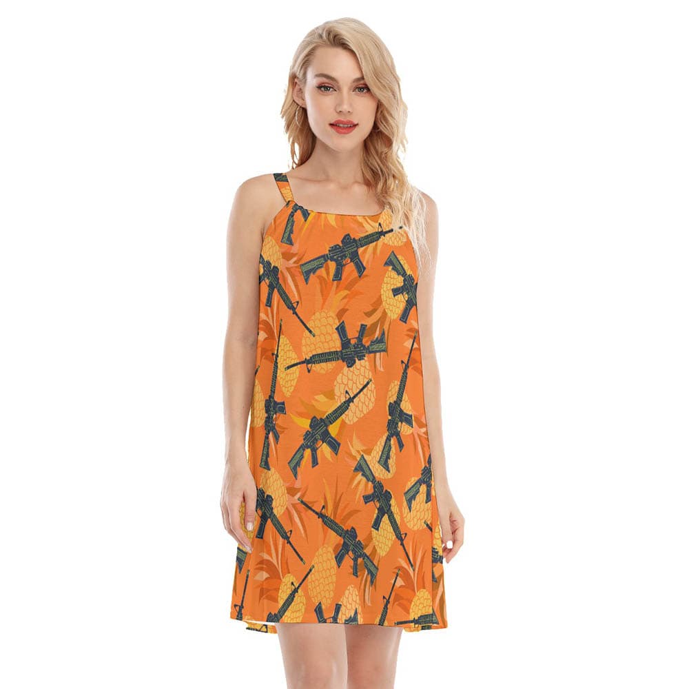 Cool Tactical Gun Pineapple Orange Hawaiian Cami Dress For Women