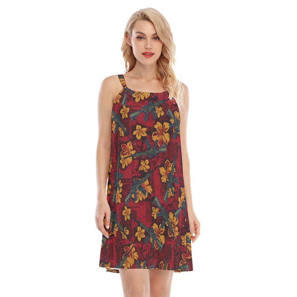 Cool Tactical Gun Vintage Hibiscus Aloha Cami Dress For Women