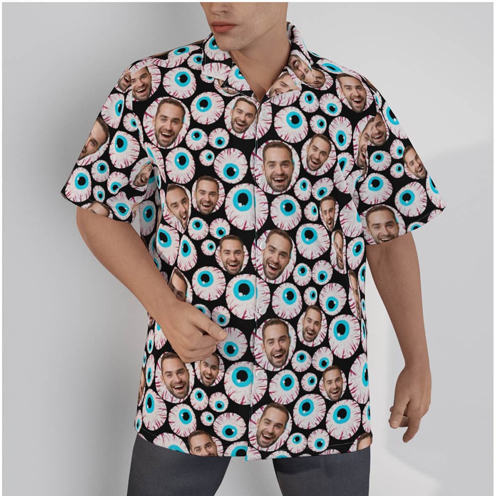 Creepy Eyeballs Custom Face Halloween Hawaiian Shirt For Men