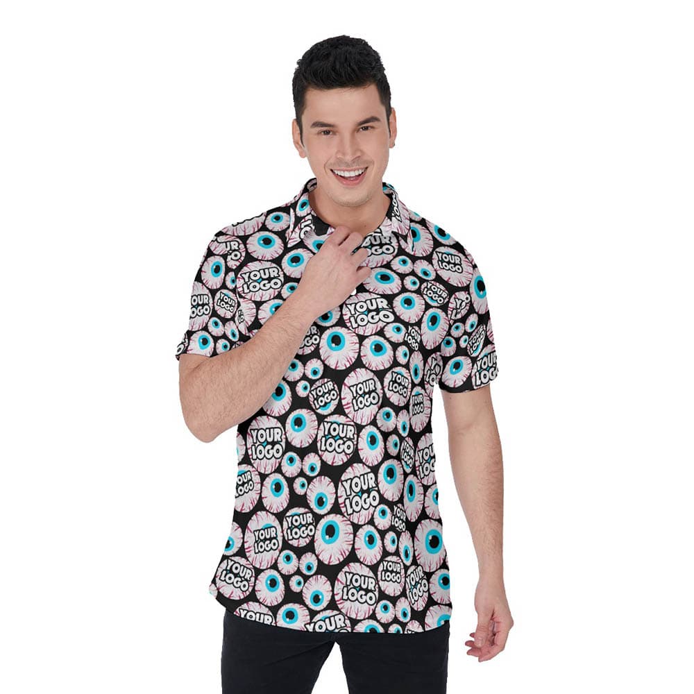 Creepy Eyeballs Custom Logo Hawaiian Polo Shirt