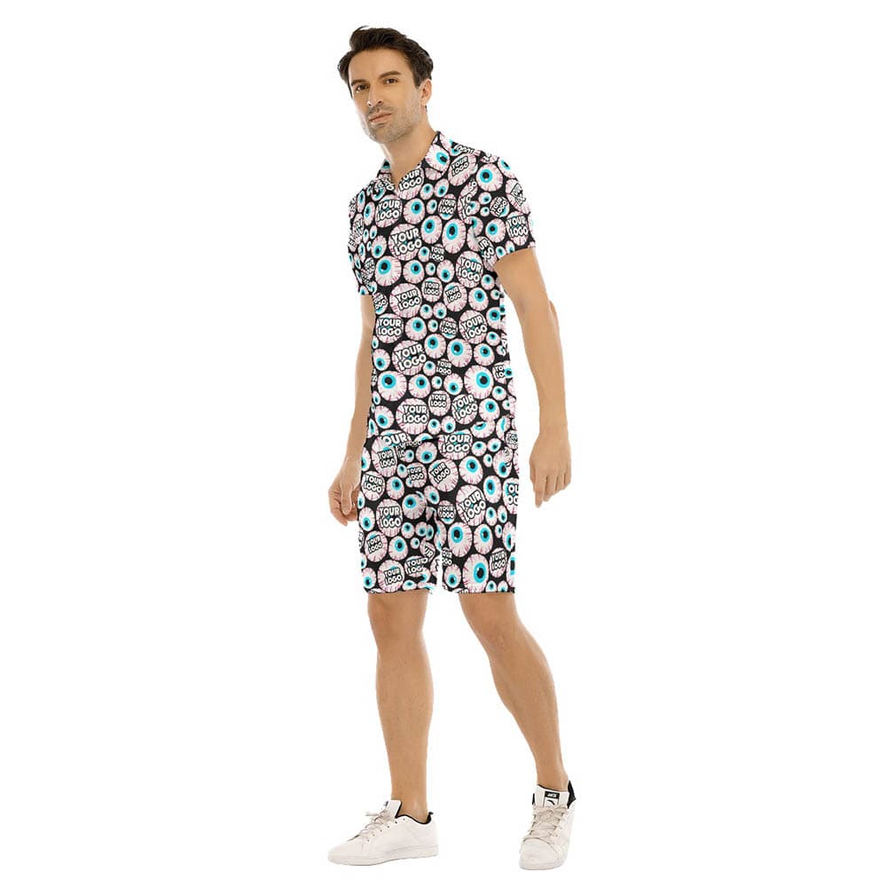 Creepy Eyeballs Halloween Custom Face Hawaiian Shirt And Shorts For Men