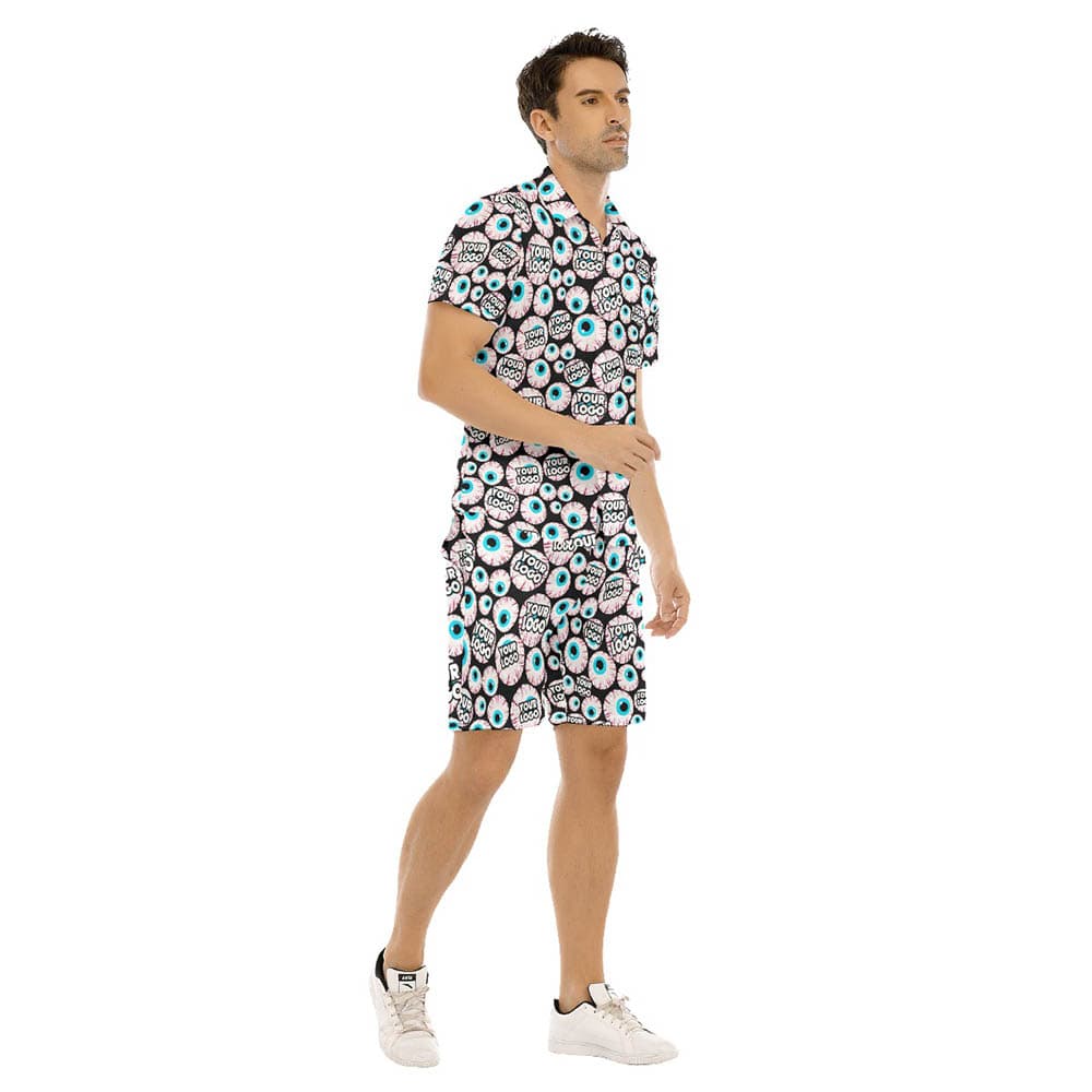 Creepy Eyeballs Halloween Custom Face Hawaiian Shirt And Shorts For Men