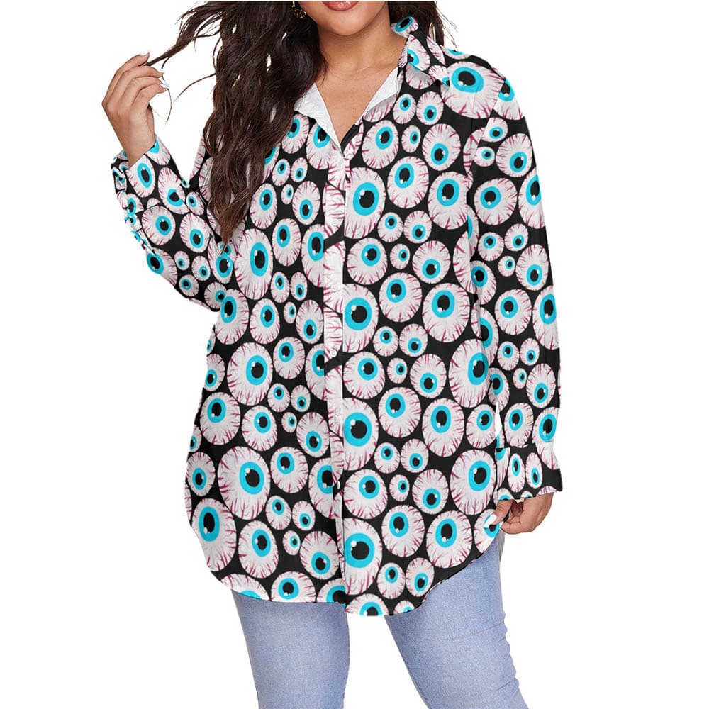 Creepy Eyeballs Halloween Hawaiian Plus Size Shirt For Women