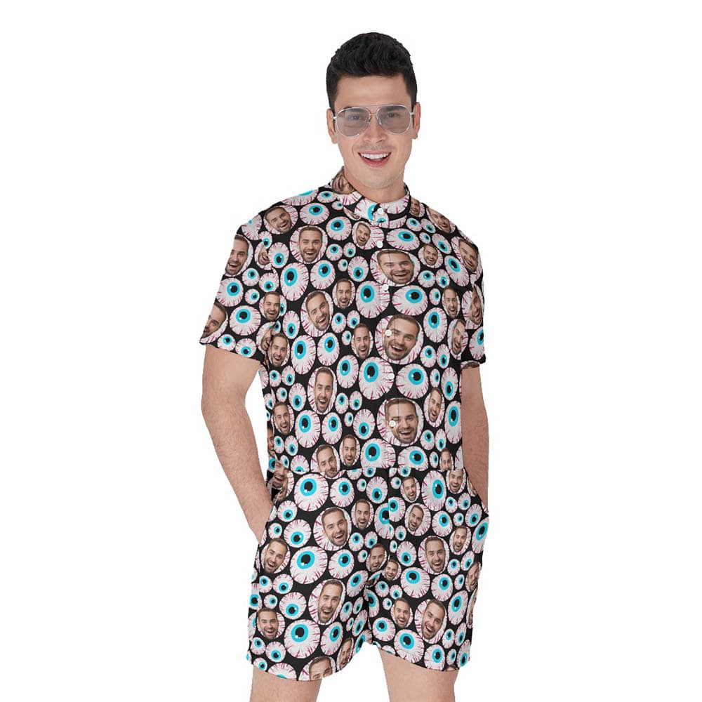 Creepy Eyeballs Halloween Hawaiian Romper For Men