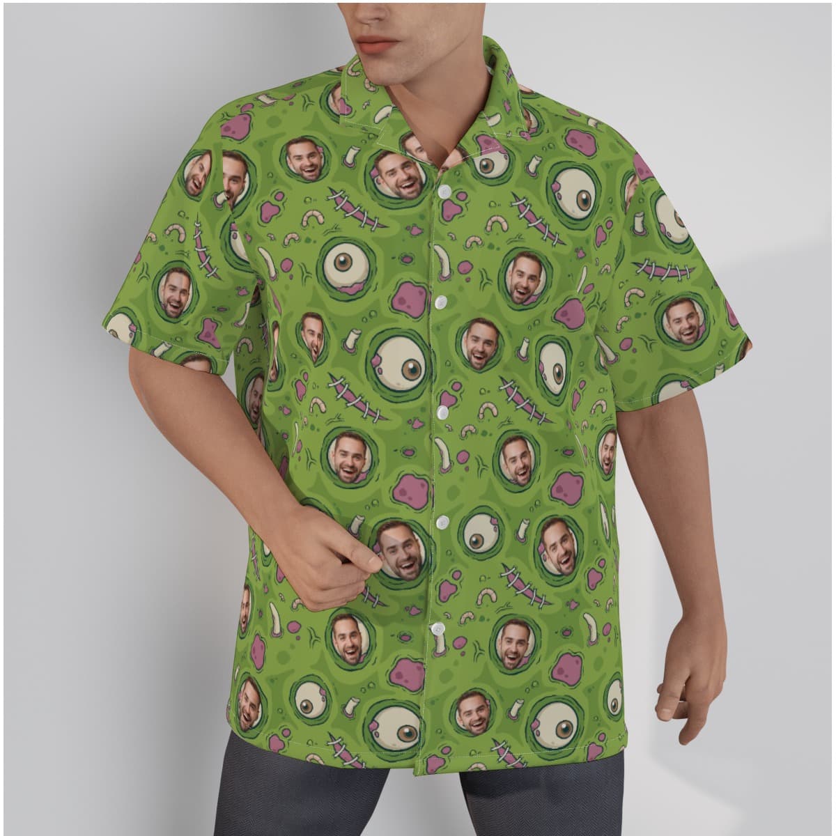Creepy Zombie Skin Custom Face Green Men's Hawaiian Shirt