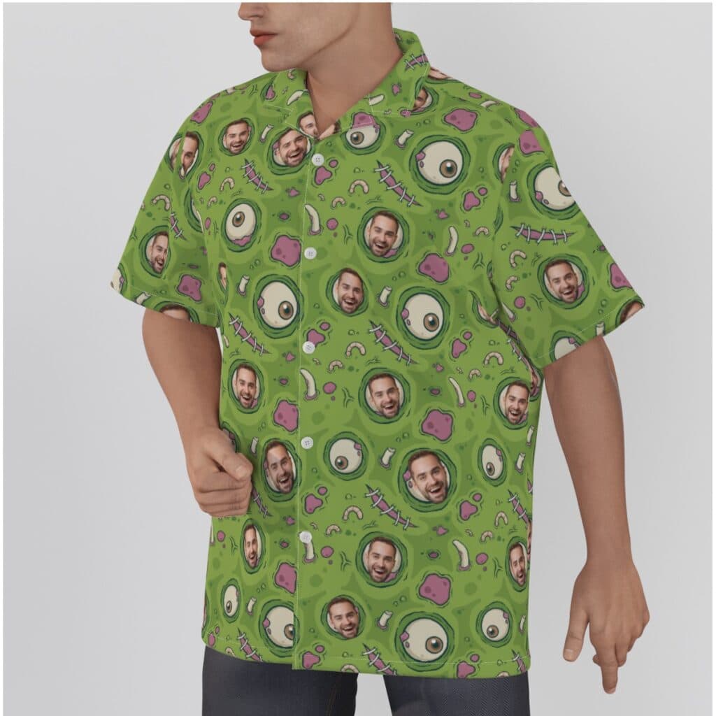 Creepy Zombie Skin Custom Face Green Men's Hawaiian Shirt