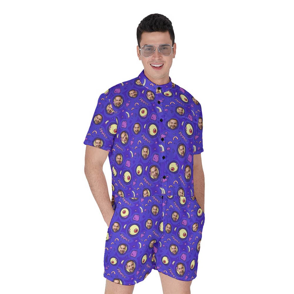Creepy Zombie Skin Custom Face Halloween Hawaiian Romper For Men (1)