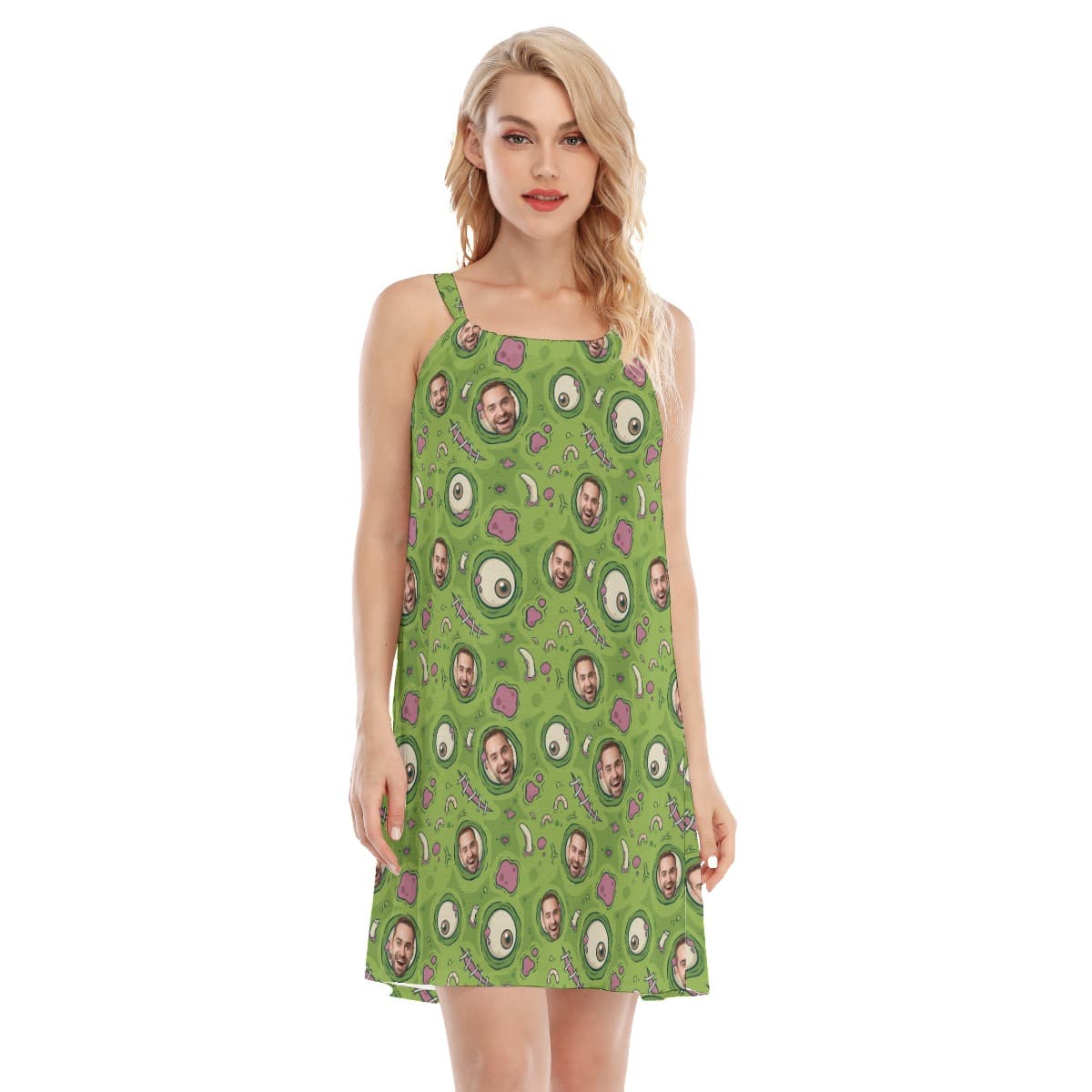 Creepy Zombie Skin Hawaiian Cami Dress With Custom Face