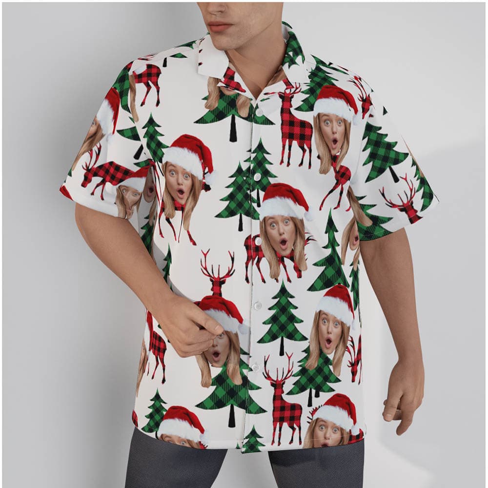 Custom Face Merry Holly Xmas Men's Hawaiian Shirt