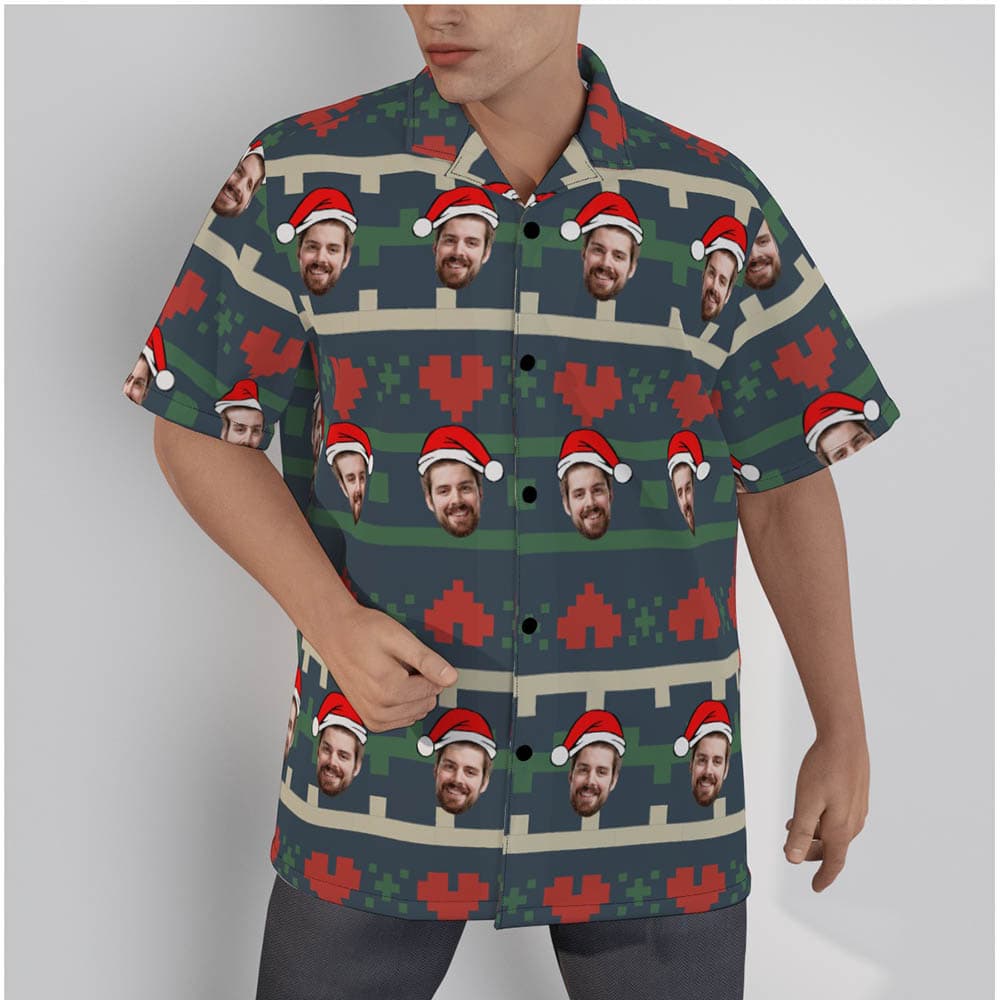 Custom Face Red Heart Christmas Ugly Hawaiian Shirt
