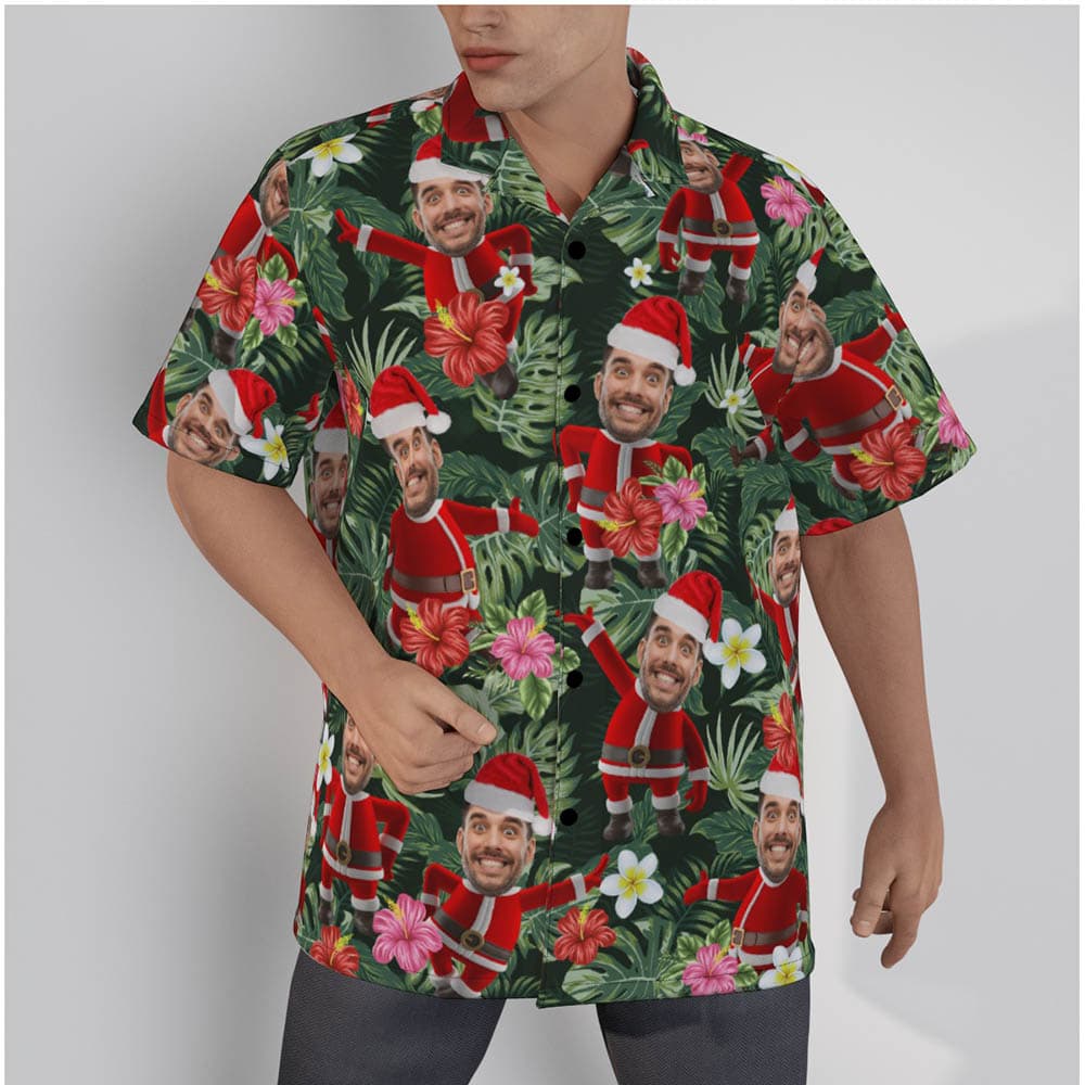 Custom Face Santa Claus Tropical Hawaiian Christmas Shirt
