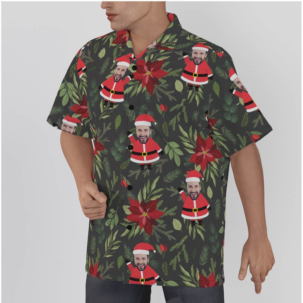Custom Face Santa Tropical Poinsettia Hawaiian Shirt