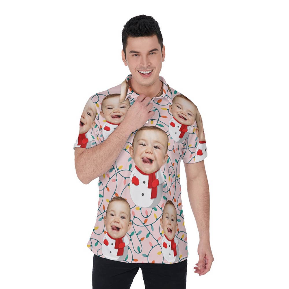Custom Face Snowman Baby Christmas Hawaiian Polo Shirt