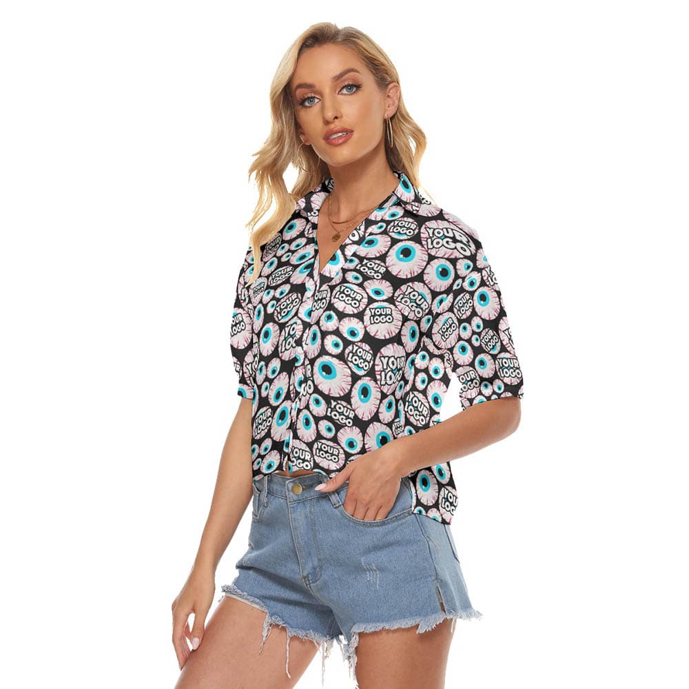 Custom Logo Halloween Eyeballs Hawaiian Crop Top Shirt For Women