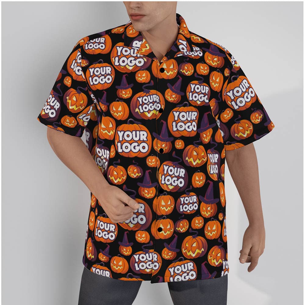 Custom Logo Scary Pumpkin Halloween Hawaiian Shirt