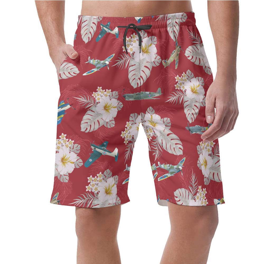 Floral Air Plane Hawaiian Beach Shorts For Men