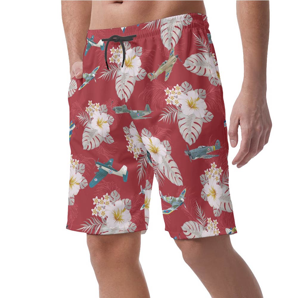 Floral Air Plane Hawaiian Beach Shorts For Men