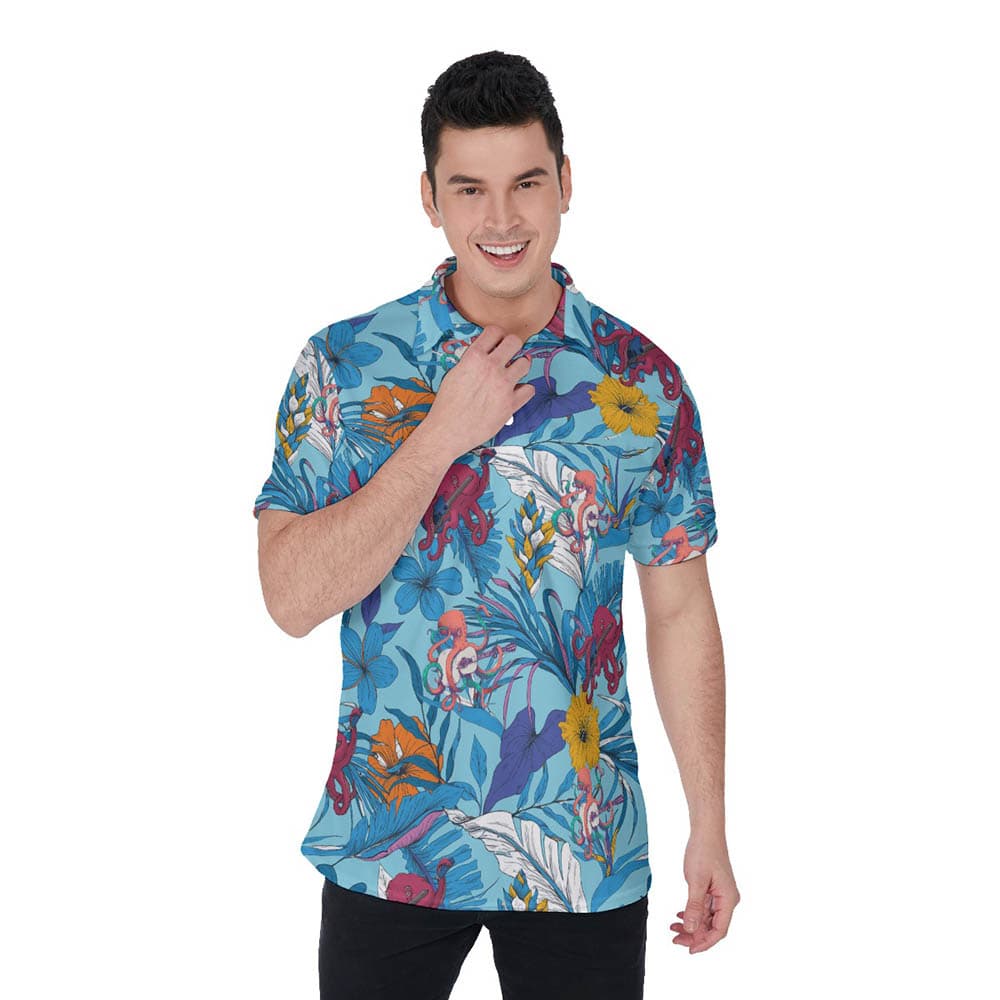 Floral Octopus Guitar Hawaiian Polo Shirt For Men