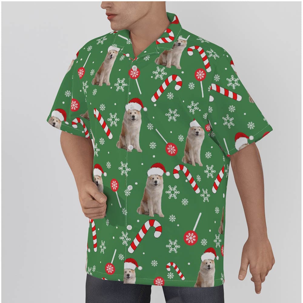 Funny Candy Christmas Green Hawaiian Shirt With Custom Dog Face